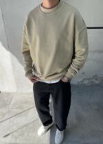 Мужской Бежевый Вареный Свитшот Оверсайз