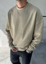Мужской Бежевый Вареный Свитшот Оверсайз