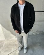 Мужской Классический Вязаный Черный Кардиган с Воротником