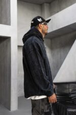 Мужское Черное Вареное Худи Оверсаз с Принтом Крестом на Спине