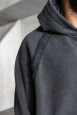 Мужское Графитовое Худи Оверсаз - Рваное с Поношенным Эффектом