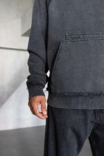 Мужское Графитовое Худи Оверсаз - Рваное с Поношенным Эффектом