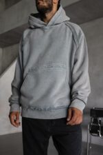 Мужское Серое Худи Оверсаз - Рваное с Поношенным Эффектом