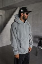 Мужское Серое Худи Оверсаз - Рваное с Поношенным Эффектом