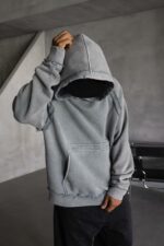 Мужское Серое Худи Оверсаз - Рваное с Поношенным Эффектом
