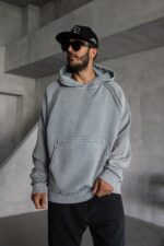 Мужское Серое Худи Оверсаз - Рваное с Поношенным Эффектом