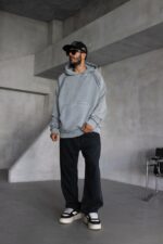 Мужское Серое Худи Оверсаз - Рваное с Поношенным Эффектом