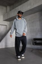 Мужское Серое Худи Оверсаз - Рваное с Поношенным Эффектом