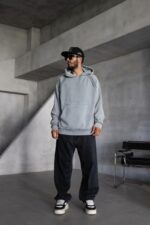 Мужское Серое Худи Оверсаз - Рваное с Поношенным Эффектом