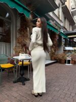 Женский Элегантный Молочный Костюм - Жакет на Пуговицах + Юбка Макси