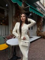 Женский Элегантный Молочный Костюм - Жакет на Пуговицах + Юбка Макси