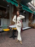 Женский Элегантный Молочный Костюм - Жакет на Пуговицах + Юбка Макси