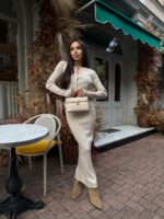 Женский Элегантный Бежевый Костюм - Жакет на Пуговицах + Юбка Макси
