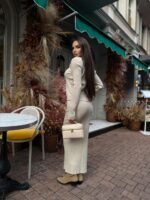 Женский Элегантный Бежевый Костюм - Жакет на Пуговицах + Юбка Макси