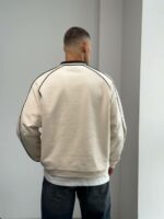 Мужской Кремовый Свитшот Реглан Поло Оверсайз с Принтом и Кантом