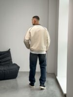 Мужской Кремовый Свитшот Реглан Поло Оверсайз с Принтом и Кантом