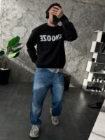 Мужской Трикотажный Черный Свитшот Свободного Кроя с Надписью