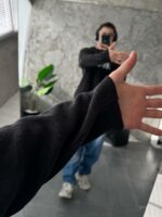 Мужской Трикотажный Черный Свитшот Свободного Кроя с Надписью