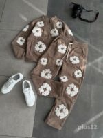 Мужской Теплый Флисовый Костюм Мокко с Принтами - Кофта на Змейке + Штаны