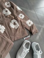 Мужской Теплый Флисовый Костюм Мокко с Принтами - Кофта на Змейке + Штаны