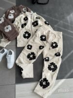 Мужской Теплый Флисовый Молочный Костюм с Принтами - Кофта на Змейке + Штаны
