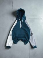 Мужское Теплое Синее Худи Оверсайз на Флисе с Белыми Рукавами