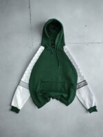 Мужское Теплое Зеленое Худи Оверсайз на Флисе с Белыми Рукавами