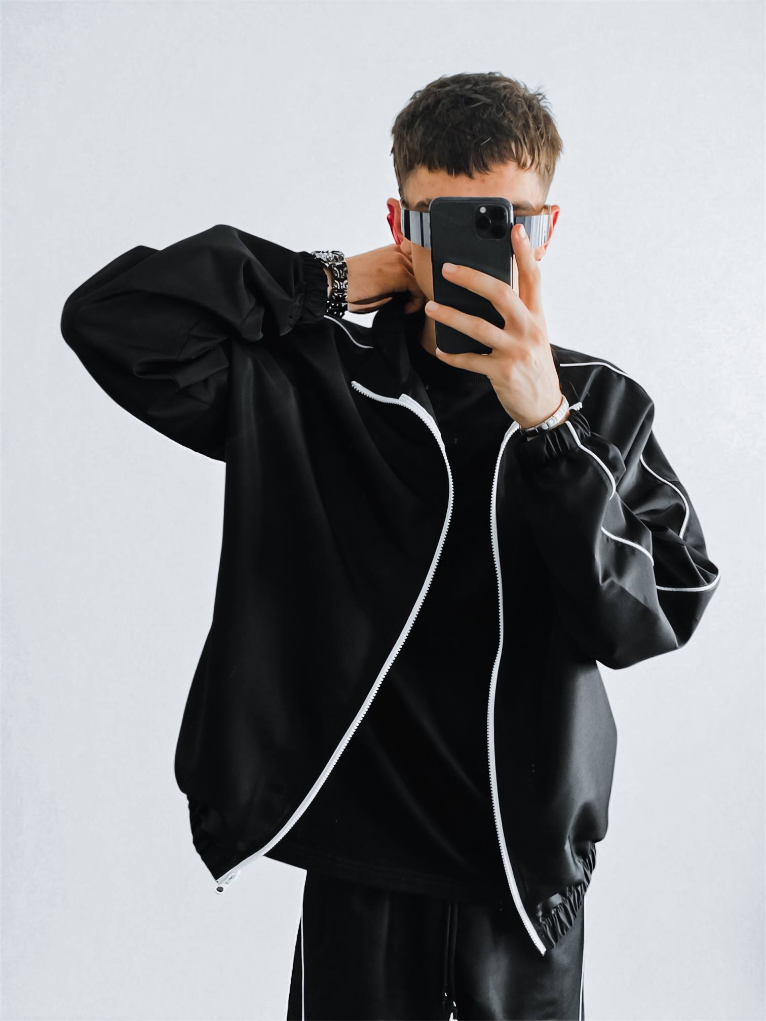 photo_2025-10-08_10-46-10 Мужская Черная Ветровка под Горло на Молнии с Кантом