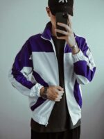 Мужская Фиолетовая Ветровка с Белыми Вставками - Свободная под Горло на Молнии
