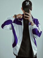 Мужская Фиолетовая Ветровка с Белыми Вставками - Свободная под Горло на Молнии