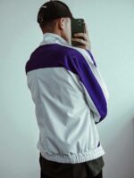 Мужская Фиолетовая Ветровка с Белыми Вставками - Свободная под Горло на Молнии