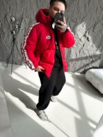 Мужская Зимняя Красная Дутая Куртка с Капюшоном и Лампасами