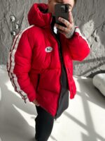 Мужская Зимняя Красная Дутая Куртка с Капюшоном и Лампасами