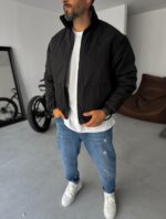 Мужская Демисезонная Черная Куртка под Горло на Подкладке