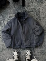 Мужская Демисезонная Темно-Серая Куртка под Горло на Подкладке