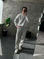 Мужской Утепленный Серый Спортивный Костюм Варенка Оверсайз на Флисе (Свитшот + Штаны)