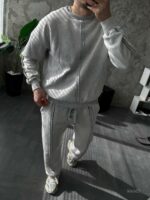 Мужской Утепленный Серый Спортивный Костюм Варенка Оверсайз на Флисе (Свитшот + Штаны)