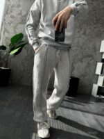 Мужской Утепленный Серый Спортивный Костюм Варенка Оверсайз на Флисе (Свитшот + Штаны)