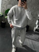 Мужской Утепленный Серый Спортивный Костюм Варенка Оверсайз на Флисе (Свитшот + Штаны)