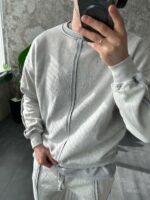 Мужской Утепленный Серый Спортивный Костюм Варенка Оверсайз на Флисе (Свитшот + Штаны)