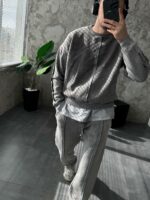 Мужской Утепленный Темно-Серый Спортивный Костюм Варенка Оверсайз на Флисе (Свитшот + Штаны)