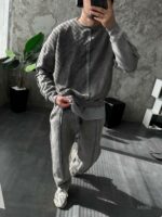 Мужской Утепленный Темно-Серый Спортивный Костюм Варенка Оверсайз на Флисе (Свитшот + Штаны)