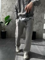 Мужской Утепленный Темно-Серый Спортивный Костюм Варенка Оверсайз на Флисе (Свитшот + Штаны)