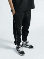 Мужские Черные Спортивные Штаны Джоггеры на Флисе с Манжетами и Кантом