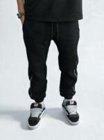 Мужские Черные Спортивные Штаны Джоггеры на Флисе с Манжетами и Кантом