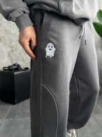 Мужские Широкие Графитовые Спортивные Штаны с Кантом и Фиксаторами Внизу