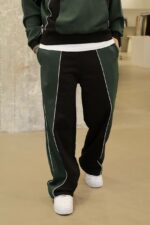 Мужской Чорно-Зеленый Спортивный Костюм Оверсайз с Кантом (Толстовка + Штаны)