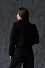 Женский Классический Черный Костюм - Укороченный Жакет + Широкие Брюки