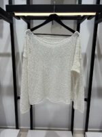 Женская Ажурная Полупрозрачная Молочная Кофта с Открытыми Плечами
