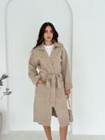 Женский Трикотажный Кардиган Мокко - Длинный Прямого Кроя с Поясом